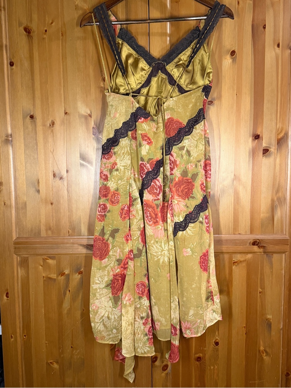 Free People Floral Asymmetrical Slip Dress with Black Trim - Picture 3 of 6